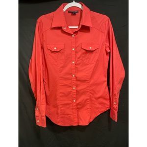 Rock & Roll Cowgirl Med Coral Pearl Snap Button Up Shirt Long Sleeve